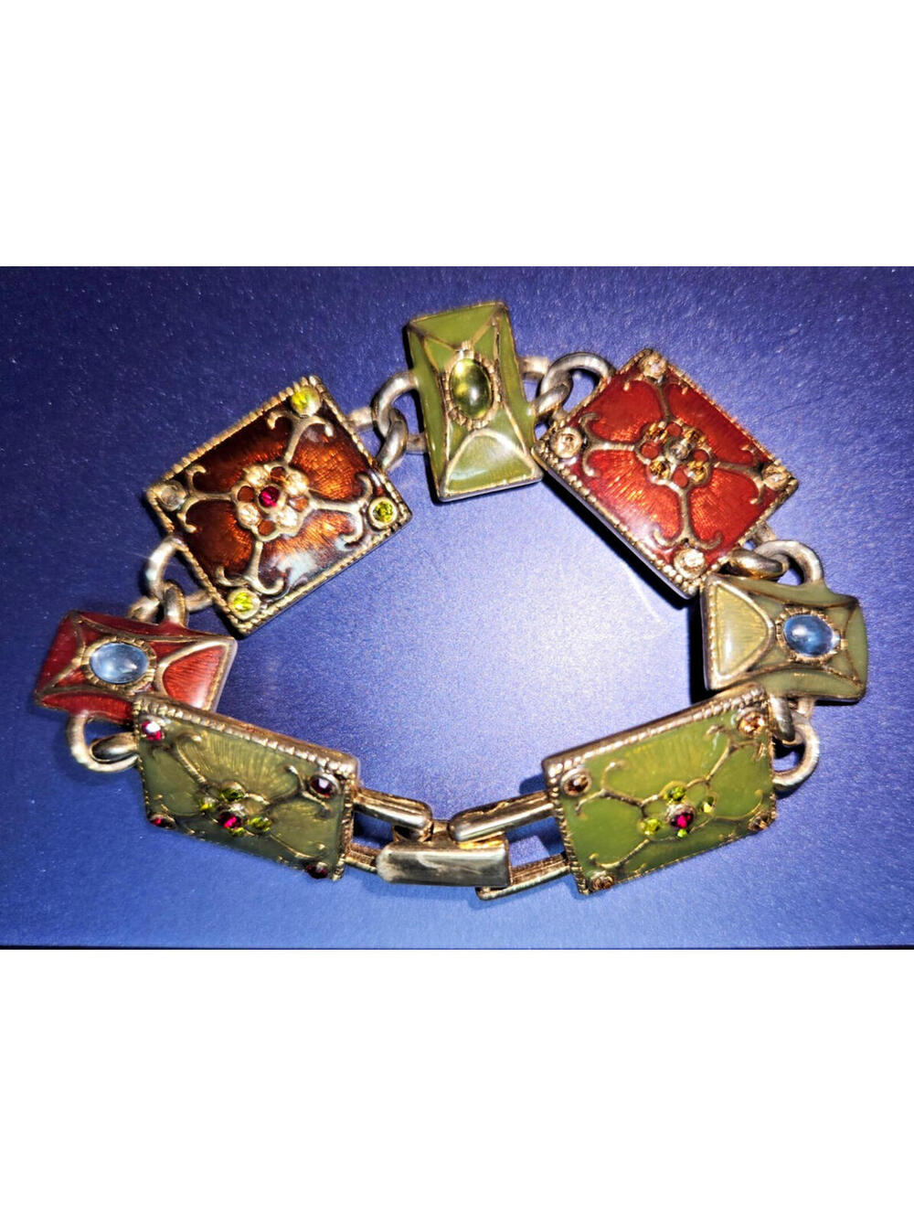 Vintage Designer Bracelet - Liz Claiborne - Glass Enamel Panels/ Tiles - Retired